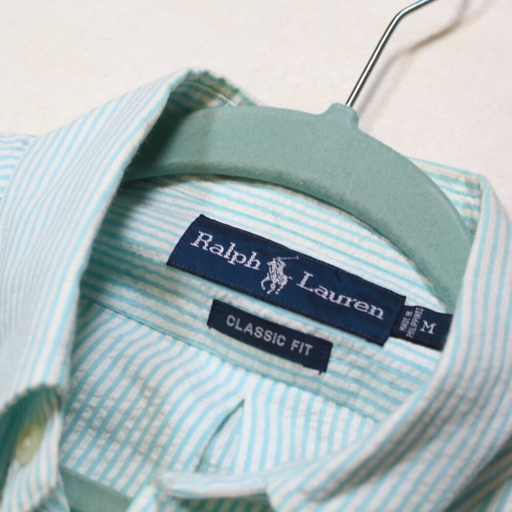 Ralph Lauren Polo Seersucker Stripe Button Down Shirt Mens M Classic Fit